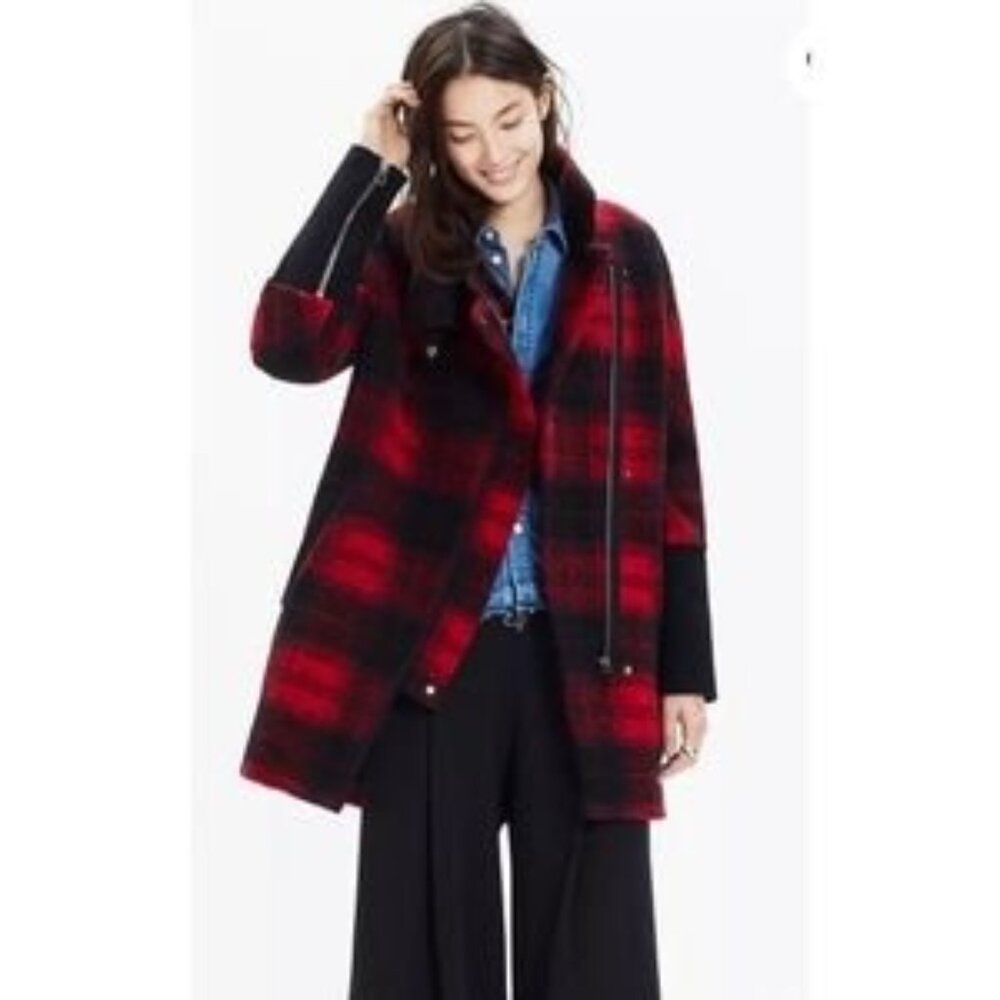 Madewell City Grid Coat in Plaid Wool Alpaca Blend